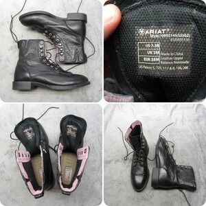 Ariat Boots Women 7.5 B BLK Leather Dual Kiltie Riding Western Heritage Lacer II